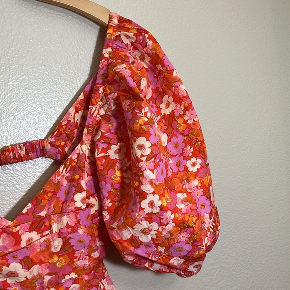 NWT Free People Amy Red Pink Floral Puff Sleeve Open Back Romper Jumpsuit - Picture 5 of 15